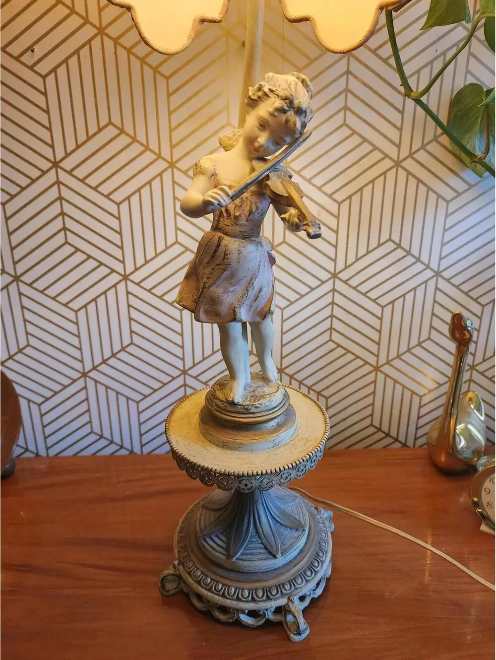 Vintage L & F Moreau Mid Century Figural Table Lamp - Girl Playing Violin